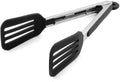 Cooking Tong 9 inches Stainless Steel Kitchen Silicone Serving Tong Heat Resistant Meat Turner Spatula Tongs Fish Tongs with Locking Handle Joint (Black)