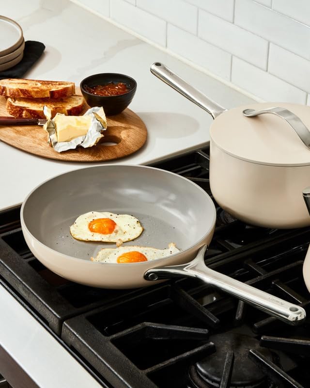 Caraway Nonstick Ceramic Frying Pan (2.7 qt, 10.5") - Non Toxic, PTFE & PFOA Free - Oven Safe & Compatible with All Stovetops (Gas, Electric & Induction) - White