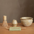 6-pcs Japanese Matcha Whisk Set with Handmade Wabi-Sabi Ceramic Bowl(Chawan),Bamboo Chasen, Whisk Holder, Scoop, Sifter & Tea Towel,Matcha Ceremony Kit,(Sandstone Reactive Glaze)