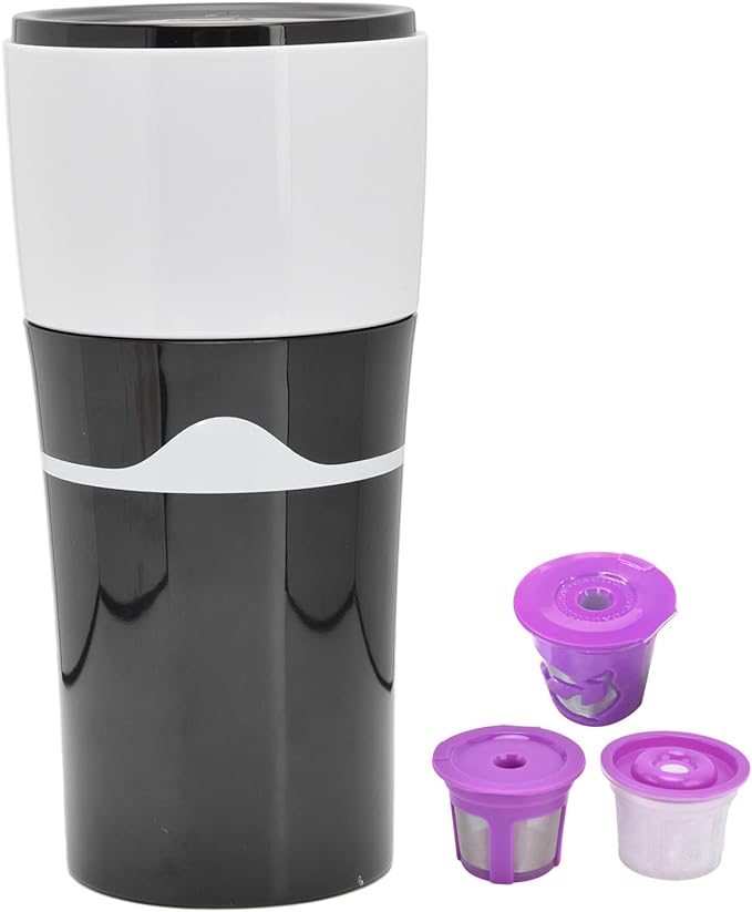 Zerodis Portable Drip Coffee Maker, 450ML Travelling Drip Coffee Machine Office Camping Hot and Cold Brew Coffee Makers for Capsules(Black and white)