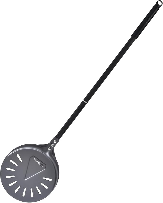 Turning Pizza Peel, 8 Inch with 25 Inch Handle Round Pizza Turning Peel, Professional Anodized Aluminum Turning Pizza Spatula, 33 Inch overall