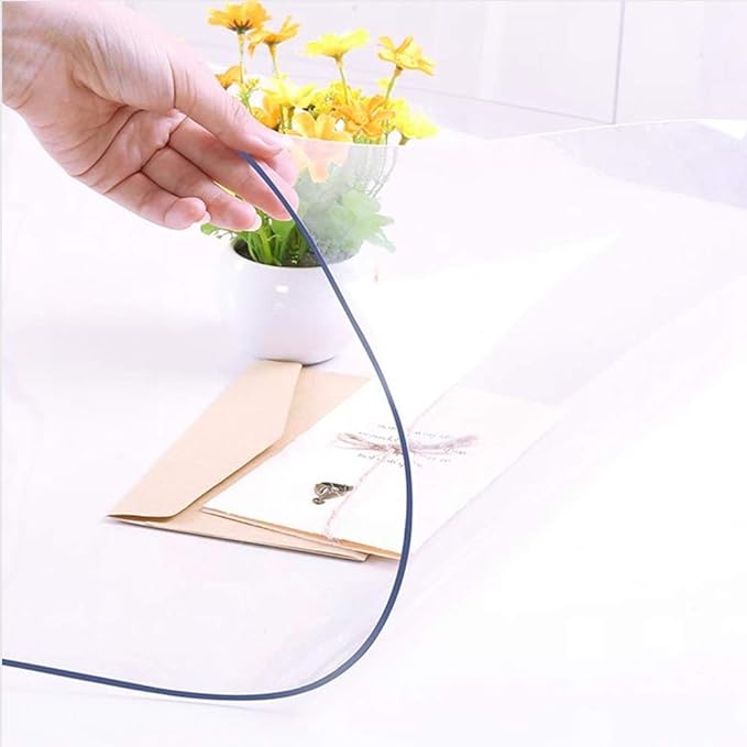 NECAUX Custom 52 x 68 Inch Clear Table Cover Protector, 1.5mm Thick Wood Grain Transparent Table Pad Non-Slip Tablecloth Plastic Protective Pad for Dining Room Table, Conference Table