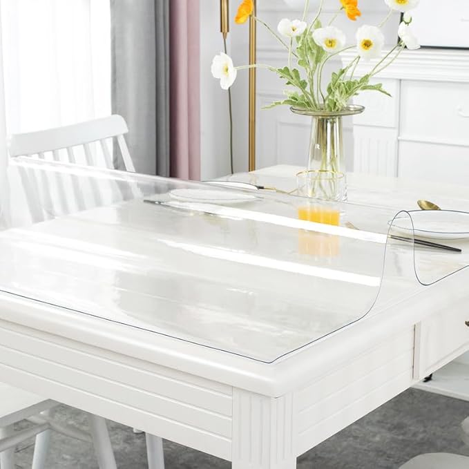 Warmstar Clear Table Cover Protector 42 x 90 Inch,1.5mm Thick Plastic Table Cover Rectangle,PVC Clear Table Protector,Desk Protector Mat for Kitchen, Dresser, Writing Desk，Dining Room Table