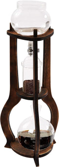 Cold Brew Coffee Maker, 600 ml/20.29 oz Iced Coffee Tower Dripper Coffee Maker & Tea Maker 6-8 Cups, High Borosilicate Glass, Wood, 304 Stainless Steel, Copper - for Home Office (Brown)