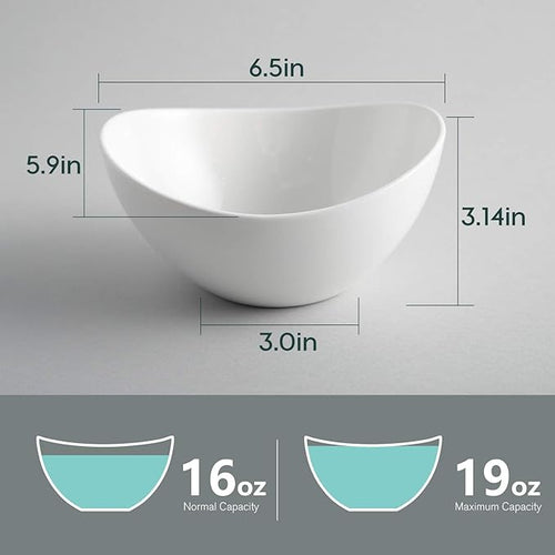 19 Ounces Ceramic Serving Bowls, Sturdy Porcelain White Oval Salad Bowls, Stackable Food Server Fruit Display Dishes for Party Dinner, Microwave and Dishwasher Safe, Set of 6