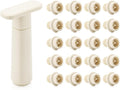 WOTOR Wine Saver Vacuum Pump with 20 Stoppers, Wine Stopper & Preserver, Reusable Bottle Sealer Keeps Fresh, Ideal Accessories Gift, Flat Handle (Cream)