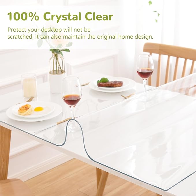 36 x 48 Inch Clear Table Cover Protector, Clear Table Protector for Dining Room Table, 1.5mm Plastic Table Cover, Waterproof Table Pad for Kitchen, Office