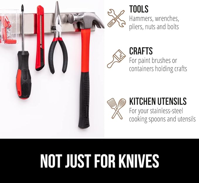 GORILLA GRIP Stainless Steel Magnetic Knife Holder for Wall, 18 Inch, Multi-Purpose Magnet Bar for Knives, Tools, Art Supplies, Heavy Duty Strip Holds Up to 6 lbs, Kitchen Organizer, Drilling Required
