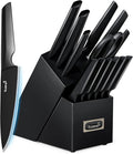 Kuisine Premium Knife Set,One-piece Steel Molding,High Carbon Stainless Steel Ultra Sharp,Non-slip Ergonomic Solid Steel Handle,Built-in Sharpener Knife Block Set,Luxury Gift(15PCS,BlackPro EX)