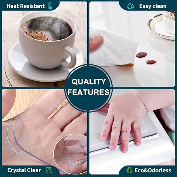 16x22 in 2 PCS 1.5mm Thick Clear PVC Table Protector Office Writing Computer Work Desk Mat Plastic Children Painting Table Protection Kitchen Countertop Surface Cover Mat Rectangle Wipeable Easy Clean