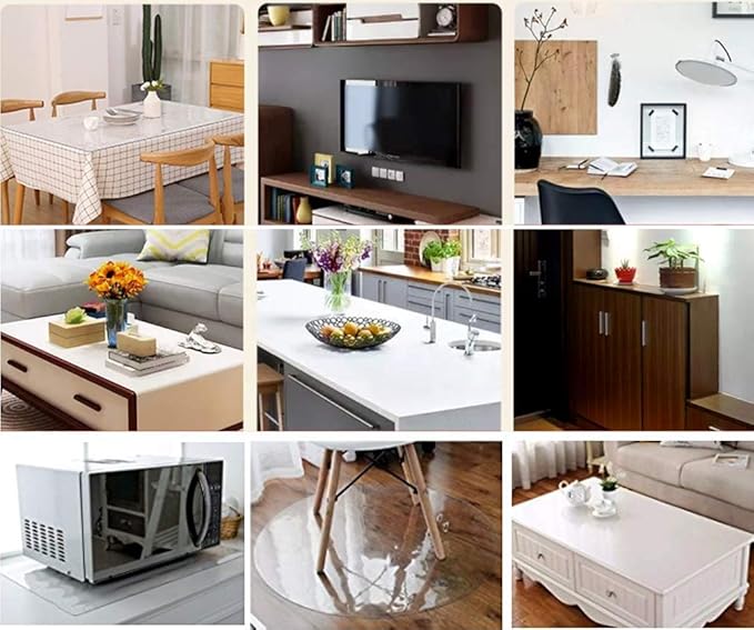 NECAUX Custom Multisize 1.5mm Thick Clear PVC Table Cover Protector - 60 x 90 Inch Rectangular Vinyl Heat Resistant Table Pads for Dining Room Table/Meeting Table