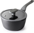PRICUSIS Nonstick Saucepan with Lid, 2 Quart Non Toxic Pot with Pour Spouts, Full Coated, 100% Dishwasher Safe, Induction Compatible & Oven Safe, PTFE & PFOA Free, Black Sesame