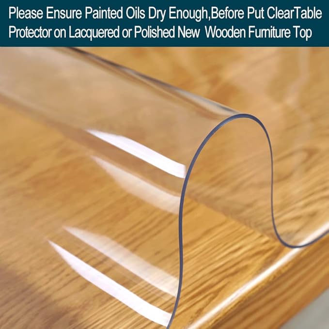 Multi Size 1.5mm Thick Custom Clear Rectangular PVC Table Protector Plastic Tablecloth Furniture Protective Cover Wooden Desk Top Coffee Dining Wood Furniture Buffet End Countertop Mat 40x80 in