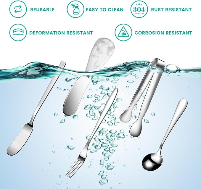 Charcuterie Board Accessories With 3 Oz Ceramic Dip Bowls, Ceramics Handle Silver Cheese Spreader Butter Knive Set Kit, Mini Tongs, Spoons, Forks,Honey Dipper, Cocktail Picks