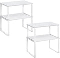 SONGMICS Cabinet Organizer Shelf, Set of 4 Kitchen Counter Shelves, Kitchen Storage, Spice Rack, Stackable, Expandable, Metal and Engineered Wood, Cloud White and Snow White UKCS027W01