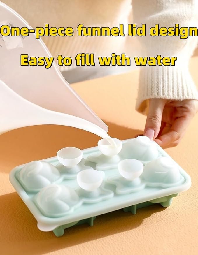 Cute 3D Cat Silicone Ice Cube Tray Mold Cartoon Animal Ice Box BPA-Free (Pink)