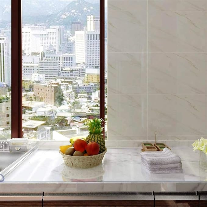 NECAUX Custom 40 x 48 Inch Clear Table Cover Protector, 1.5mm Thick Plastic Waterproof Heavy Duty Desk Pad Mat Non-Slip Tablecloth Protector for Coffee Table, Sofa Table, Media Stand, Countertop