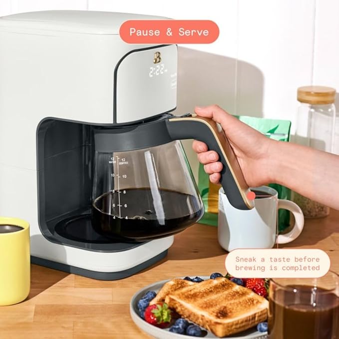 Beautiful 12-Cup Programmable Coffee Maker – Auto Brew, Digital Timer, Glass Carafe (White Icing)