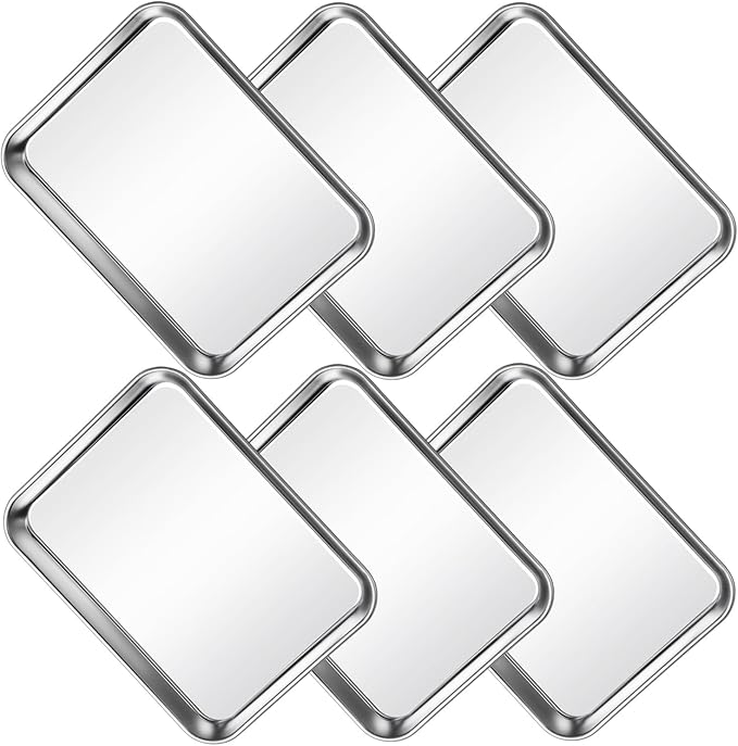 CACOLES Stainless Steel Baking Sheet Pan Set of 6, Cookie Sheet Metal Baking Pan Oven Tray, Cooking Baking Sheet for Toaster Oven, Easy Clean, Dishwasher Safe, 9 x 7 x 1 Inch