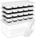 DOQAUS Ice Cube Tray with Lid and Bin, 4 Pack Silicone Plastic Ice Cubes Trays for Freezer with Box/Container, Stackable with Storage Iced Bucket Kits, Scoop, for RV, Soup, Food, Cocktail, Coffee