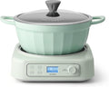 BUYDEEM 5-in-1 Slow Cooker 4.7QT with Removable Nonstick Stockpot, Compatible with Various Cookwares, Two Temperature Controls, Customized Time Settings, Auto Keep Warm for 2H, Cozy Greenish