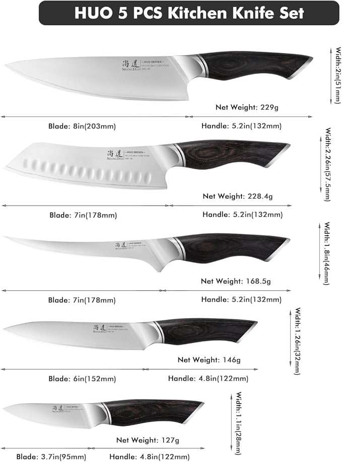 SHANGDAO Kitchen Knives Set, 5-Piece Chefs Knife Set, Professional Ultra Sharp Kitchen Knives for Cooking 3 Layers VG10 Alloy Steel Chef Knives