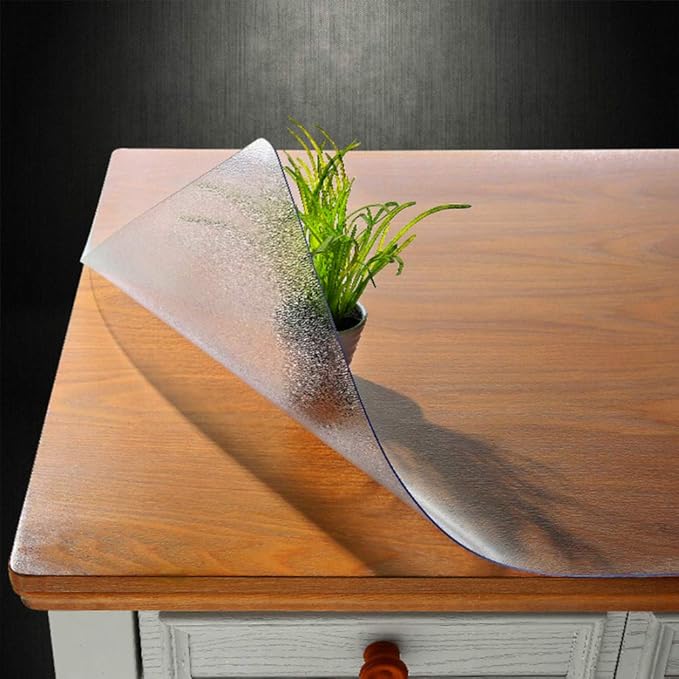NECAUX Custom 40 x 80 Inch Frosted Table Cover Protector, 1.5mm Thick Wood Grain Transparent Table Pad Non-Slip Tablecloth Plastic Protective Pad for Dining Room Table, Conference Table