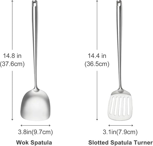 18/10 Stainless Steel Cooking Utensils,2 Pcs All Metal Stainless Steel Kitchen Utensils Set with Wok Spatula,Slotted Spatula Turner(Dishwasher Safe)