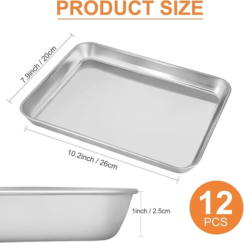 12PCS Stainless Steel 1/8 Sheet Pan, Nonstick Small Cookie Sheet, Small Baking Pans, Toaster Oven Pans, Metal Tray, Stainless Steel Cookie Sheets For Baking, Oven And Dishwasher Safe