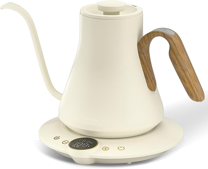 Cocinare FLOW B9 Gooseneck Electric Kettle, Precise Temperature Control for Pour-Over Coffee & Tea Brewing, Stainless Steel Interior, Rapid Heating for Boiling Water 1500W/0.9L (Morandi White)
