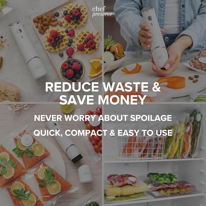 Chef Preserve Reusable Vacuum Sealer Bags for Food – 100 BPA-Free Food Storage Bags, Freezer, Microwave – Odor-Resistant, Leak-Proof – Compatible with Chef Preserve Vacuum Sealers