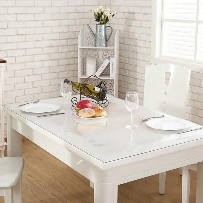 NECAUX Custom 40 x 91 Inch Clear Table Cover Protector, 1.5mm Thick Wood Grain Transparent Table Pad Non-Slip Tablecloth Plastic Protective Pad for Dining Room Table, Conference Table