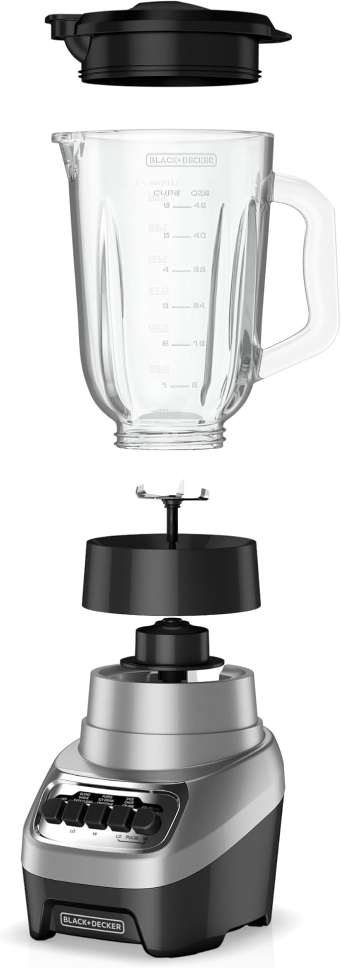 BLACK+DECKER PowerCrush Multi-Function Blender with 6-Cup Glass Jar, 4 Speed Settings, Silver