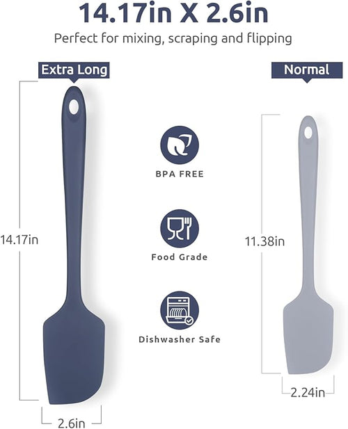 14" Extra Long Silicone Spatula: U-Taste 480ºF Heat Resistant Flexible Baking Mixer Scraper, Large Rubber Mixing Stirring Scraping Seamless Kitchen Turner Utensil for Nonstick Cookware(Midnight Blue)