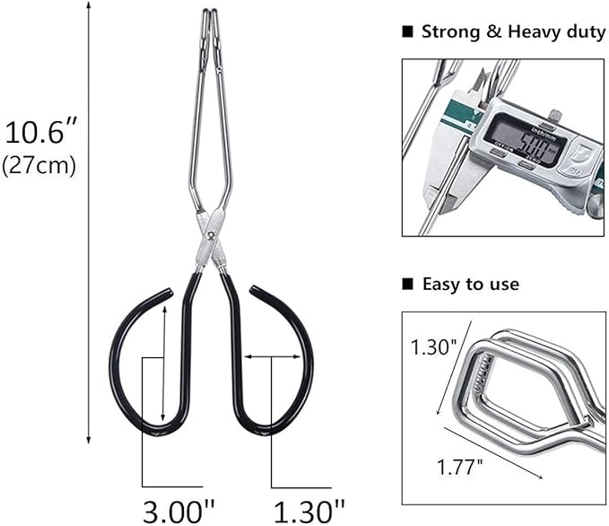 Scissor Tongs, 10-Inch Heavy Duty Stainless Steel Cooking Tongs With Plastic Silicone Kitchen Food Baking Bread Clamp BBQ Grilling Wire Tongs, Black Set of 2