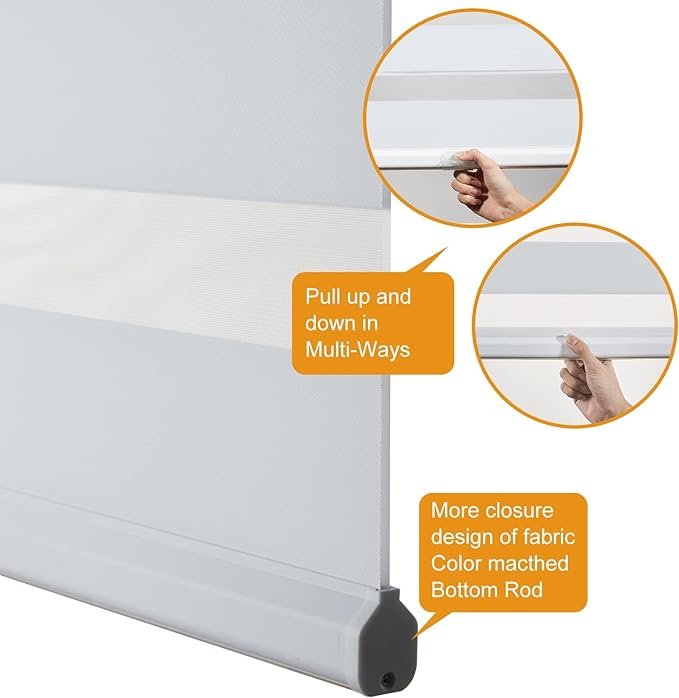 Persilux Cordless Zebra Blinds for Windows, Free-Stop Room Darkening Window Blinds (26" W x 72" H, White) Light Control for Day and Night, Privacy Protection Window Treatments Roller Shades for Home