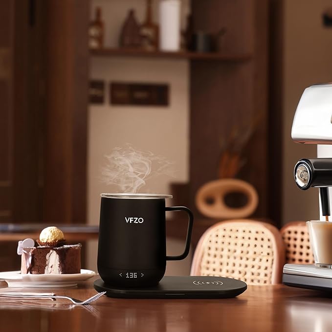 Temperature Control Smart Mug, Self Heating Coffee Mug LED Display, 180 Min Battery Life - Hot up to 149℉ Fast Wireless Charger Base Improved Design coffee serving sets mug(12oz, Black)