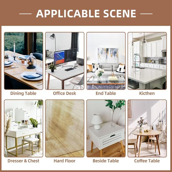 Warmstar Clear Table Cover Protector 34 x 96 Inch,1.5mm Thick Plastic Table Cover Rectangle,PVC Clear Table Protector,Desk Protector Mat for Kitchen, Dresser, Writing Desk，Dining Room Table