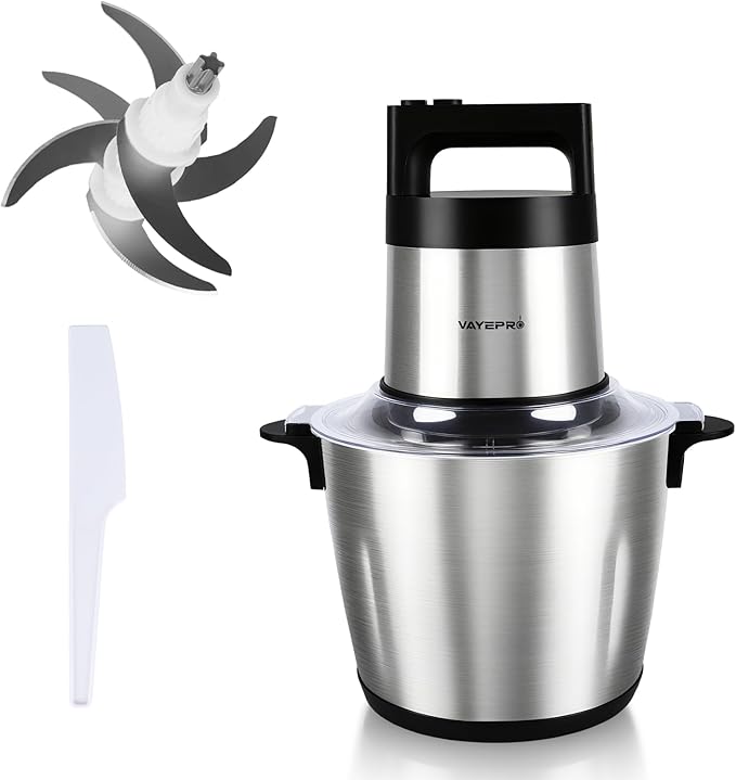 Vayepro 24 Cup Large Capacity Electric mixers, Electric Food Blenders with Stainless Steel Bowl, 2 Speed, 4 Bi-Level Bladesand Spatula, 6L 800W Food Processors for Meat, Onion, Vegetables, Fruits