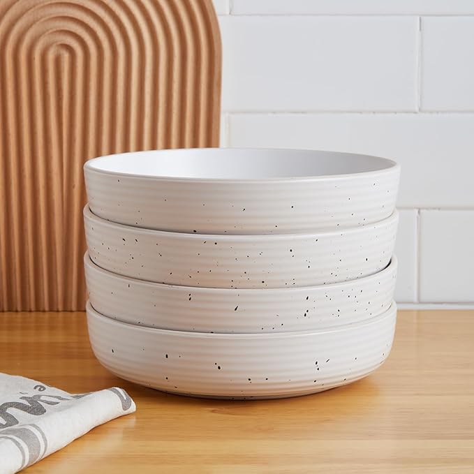 Stone Lain Lauren Modern Stoneware 32-piece Round Dinnerware Set, Plates and Bowls Set, Dish set for 8, Off White