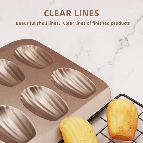 2 Pack Madeleine Pans for Baking, 12 Cavity Heavy Duty Shell Shape Baking Mold Nonstick Cookie Cake Pan for Oven（Gold）