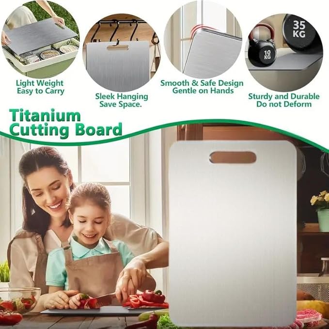 Titanium Cutting Board, New Upgrade Pure Titanium Cutting Boards for Kitchen, Double Sided Non Toxic Katuchef titanium Cutting Board, Hygiene Durable Dishwasher Safe Chopping Board (11.4IN*7.9IN)