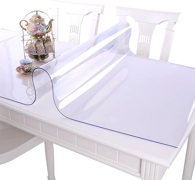 NECAUX Custom Multisize 1.5mm Thick Clear PVC Table Cover Protector - 19 x 39 Inch Rectangular Plastic Table Cover Desk Pad Mat for Office & Computer Desk