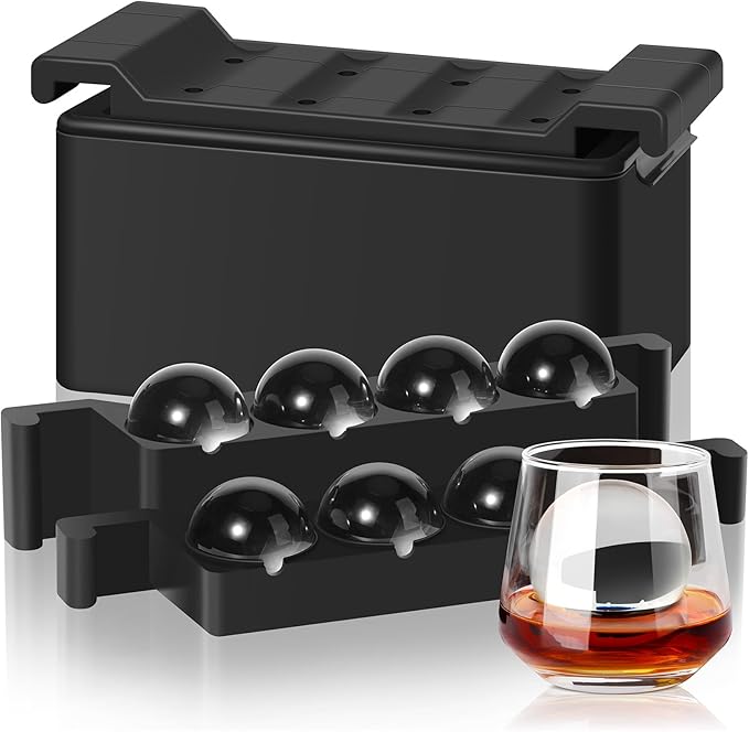 Clear Ice Ball Maker Mold, 8 Large Whiskey Ice Cubes Mold, 2 Inch Round Silicone Ice Molds for Cocktails, Idea Gifts for Dad Boyfriend Boss Men who Have Everything