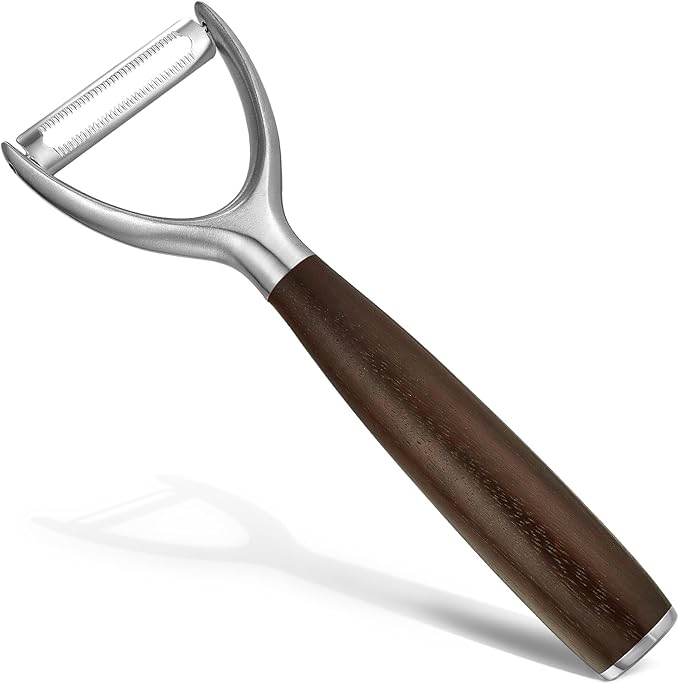 Serrated Blade Premium Y Type 304 Stainless Steel Multifunctional Kitchen Peeler Real Wood Handle Ultra Sharp Blade Vegetable Potato Apple(Carbonized Wood)