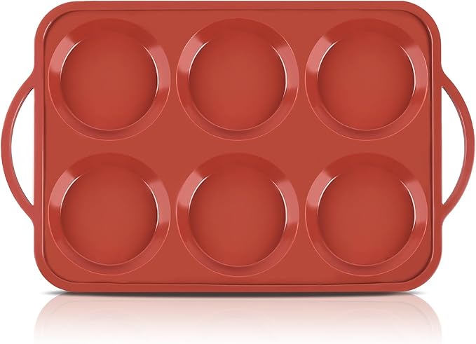JOERSH 4 Inch Jumbo Silicone Muffin Top Pan with Metal Frame, Non Stick Silicone Egg Mold for Oven, Large Whoopie Pie Baking Pan for English Muffin, Breakfast Sandwich, Egg Bite, Hamburger Bun Tart
