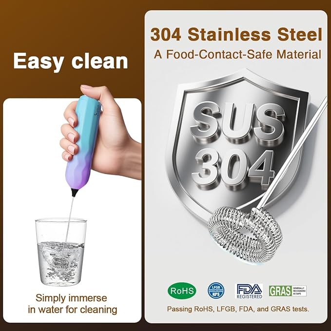 SUPRUS Ultra Fast Handheld Milk Frother Double Whisk with Stand 2 Batteries Stainless Steel for Lattes Cappuccino Matcha Hot Chocolate Coffee Bar Accessories Kitchen Gadgets Gift