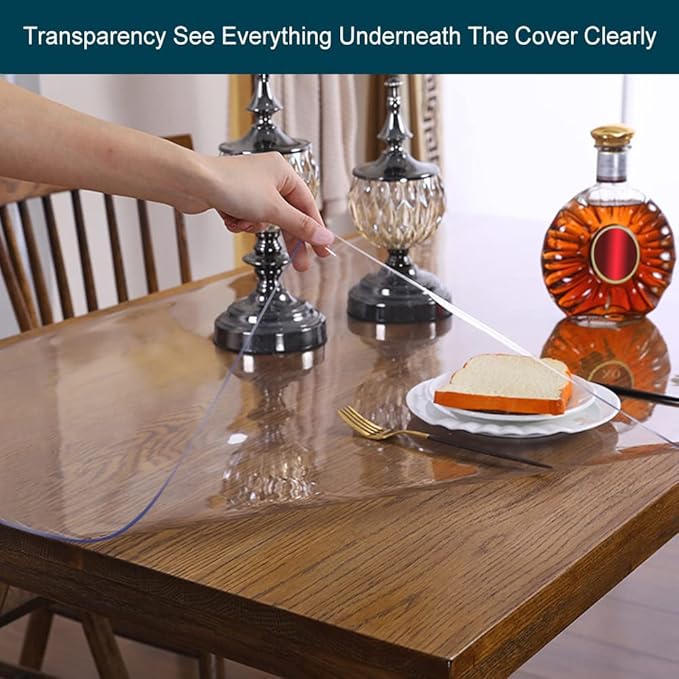 Multi Size 1.5mm Thick Custom Clear Rectangular PVC Table Protector Plastic Tablecloth Furniture Protective Cover Wooden Desk Top Coffee Dining Wood Furniture Buffet End Countertop Mat 42x86 inch