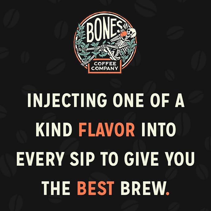 Bones Coffee Company White Russian, Cream and Cocktail Flavored Coffee, Medium Roast Low Acid Arabica Beans Compatible with Auto drip and French Press Coffee Maker, 12 Oz Whole Bean