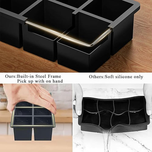2 Pack Large Ice Cube Trays for Whiskey, Big Silicone Ice Cube Trays 2 inch Square Cubes, Huge Square Ice Cube Maker, Silicone Molds for Whiskey, Bourbon, and Cocktails, BPA-Free & Dishwasher
